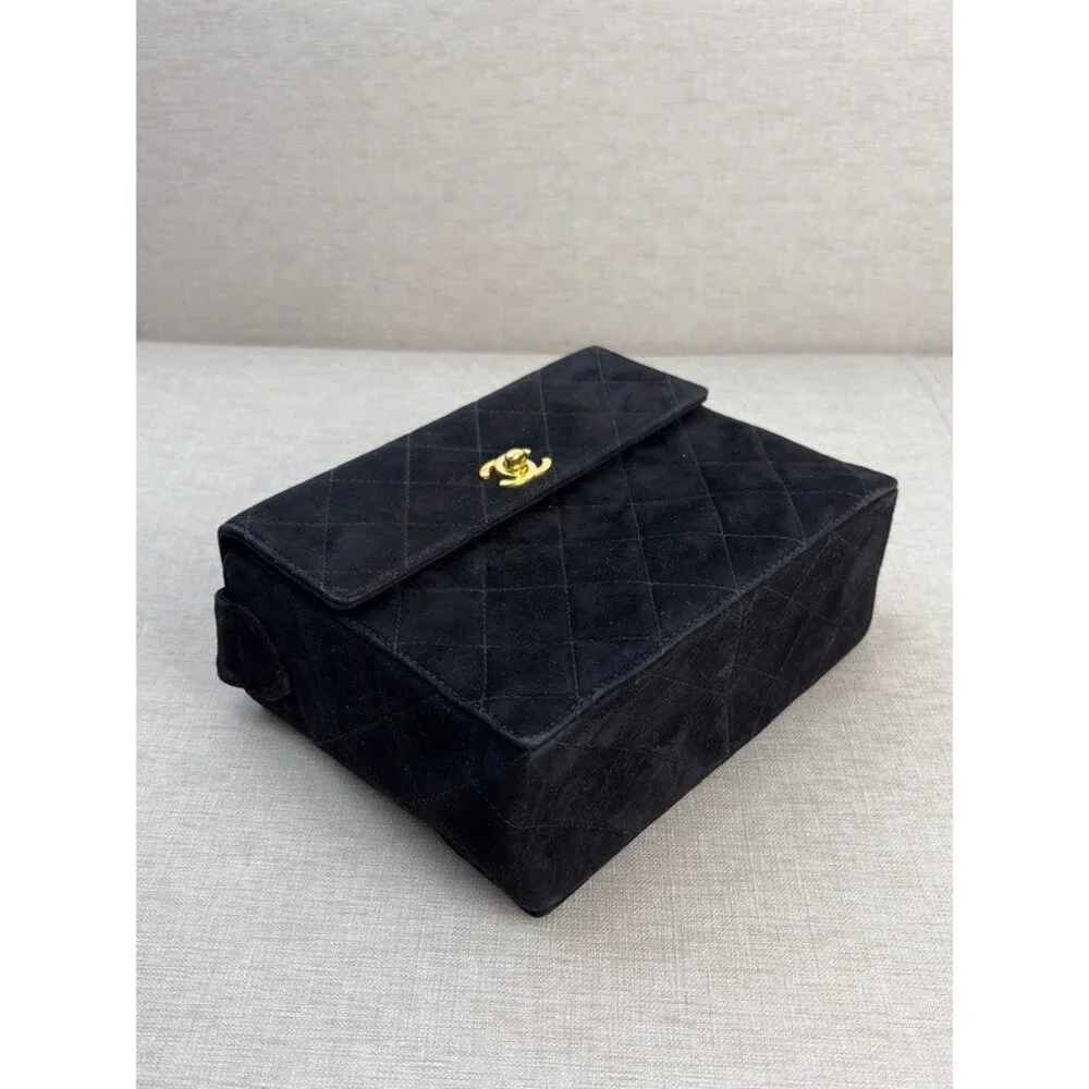 CHANEL Black Suede Vintage Vanity Shoulder Bag 24K GHW